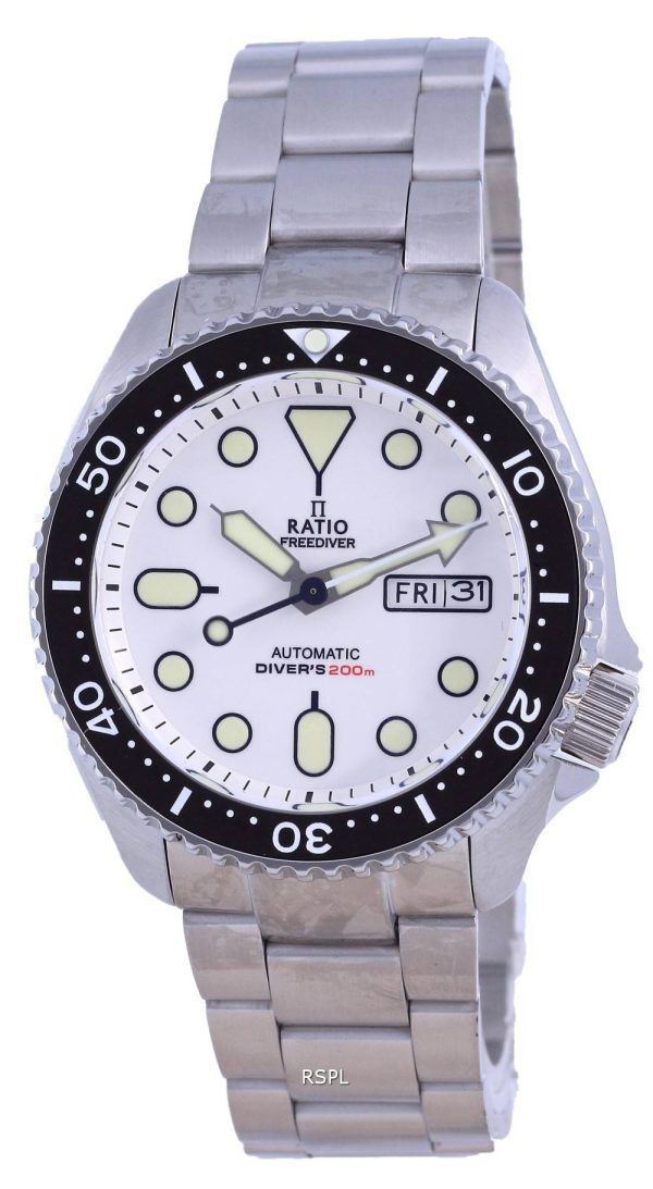 Ratio FreeDiver White Dial Sapphire Crystal Stainless Steel Automatic RTA109 200M Men's Watch